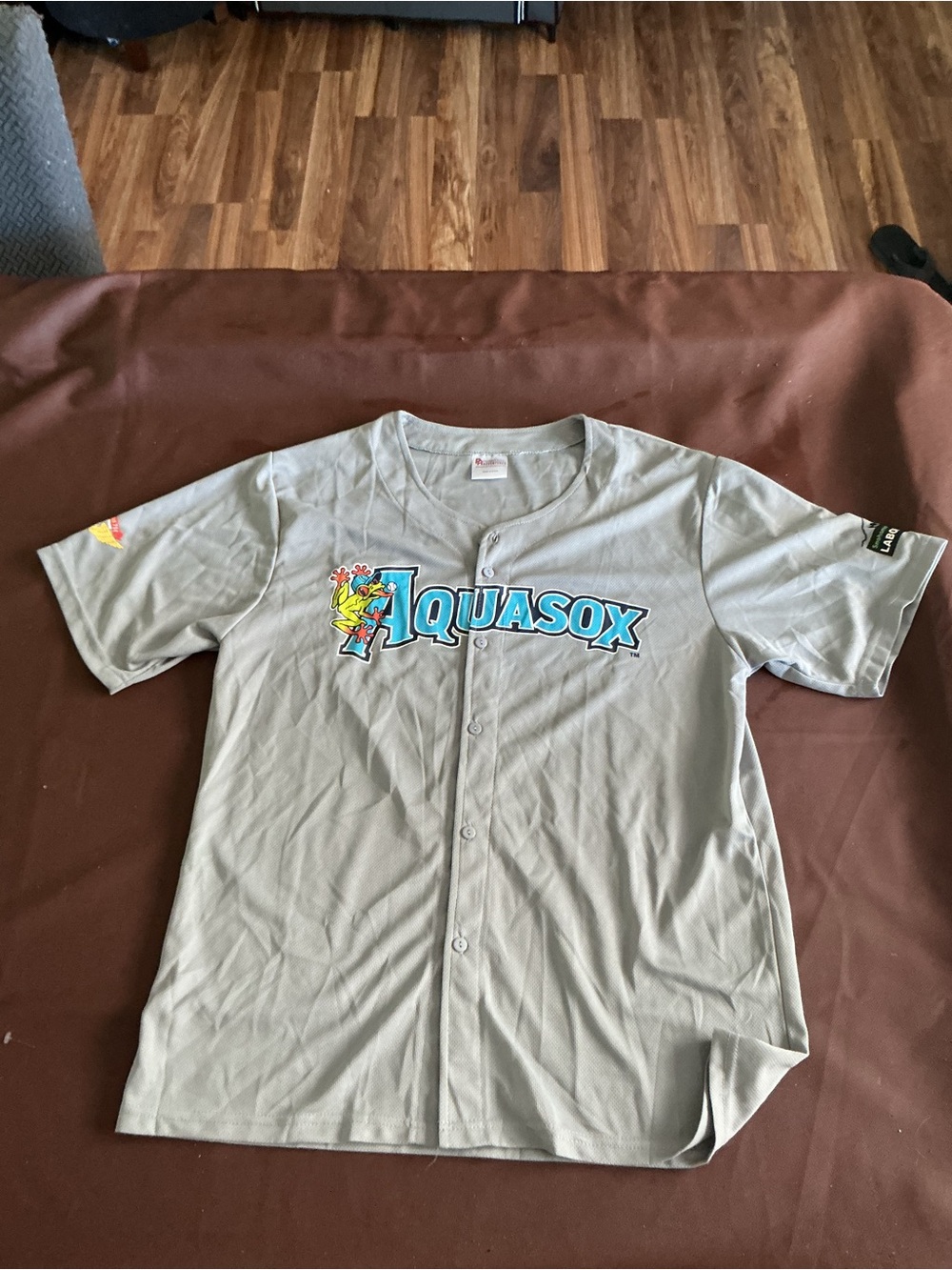 Aqua Light Gray Aquasox Button-Front Jersey with Teal Logo